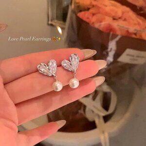 2/$24 Delicate Love Flash Diamond Pearl Earrings Silver|925 Silver